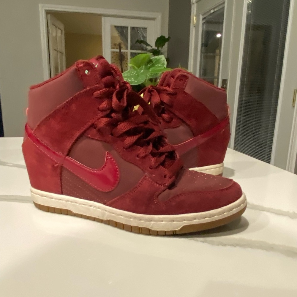 Nike Women's Burgundy and Red Wedge Sneakers